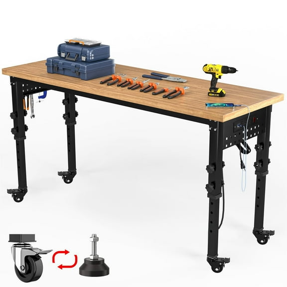 Aukfa 72" Adjustable Workbench, 2 in-1 Heavy-Duty Rolling Worktable with USB for Garage, Shop, Office