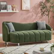 Aukfa 72" Modern Comfy Sofa, Deep Seat Loveseat Couch for Home Office, 2 Pillows, Teddy Fleece Green