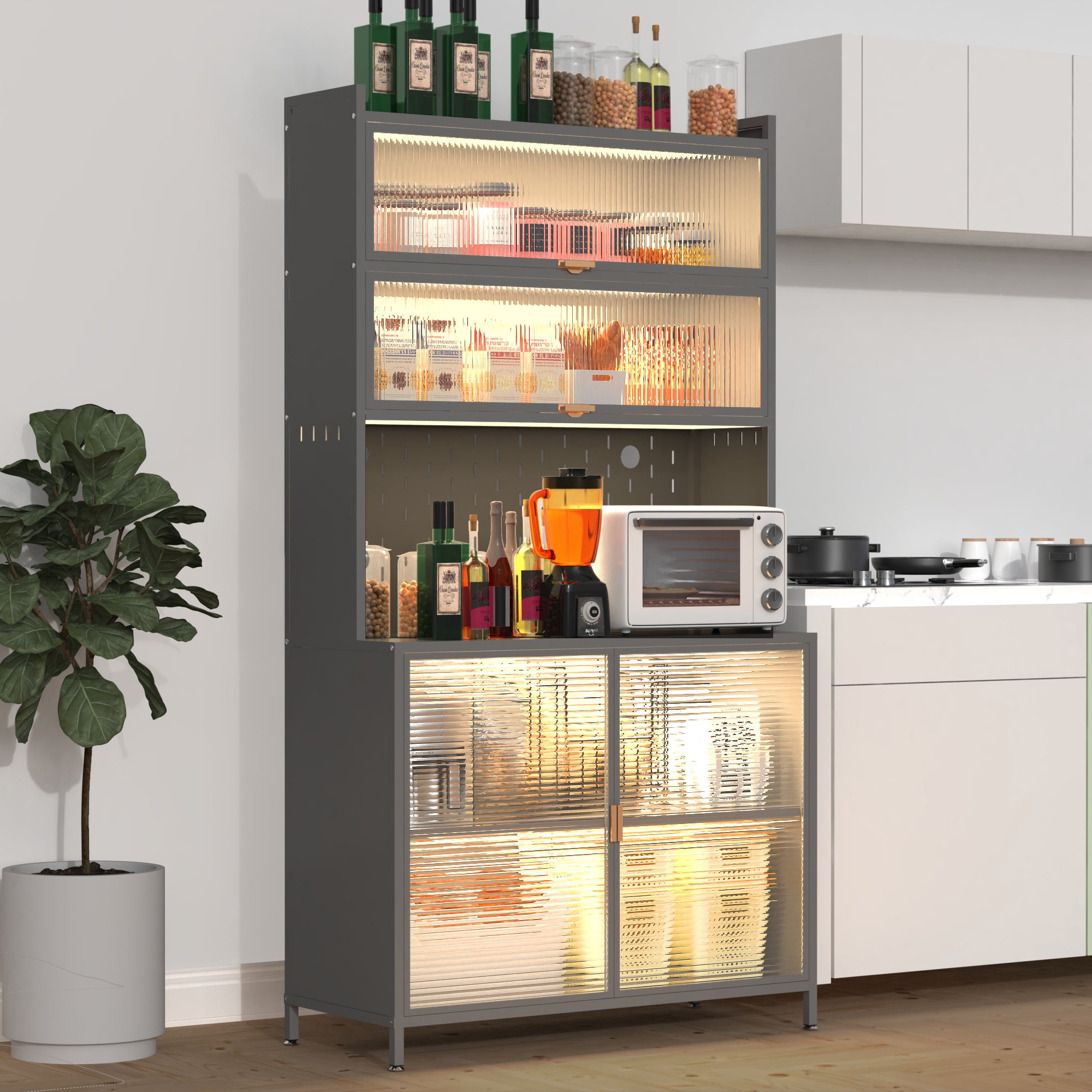 Aukfa 73" Metal Pantry Storage Cabinet, Kitchen Cupboard for Kitchen, Dining Room, Living Room,Gray