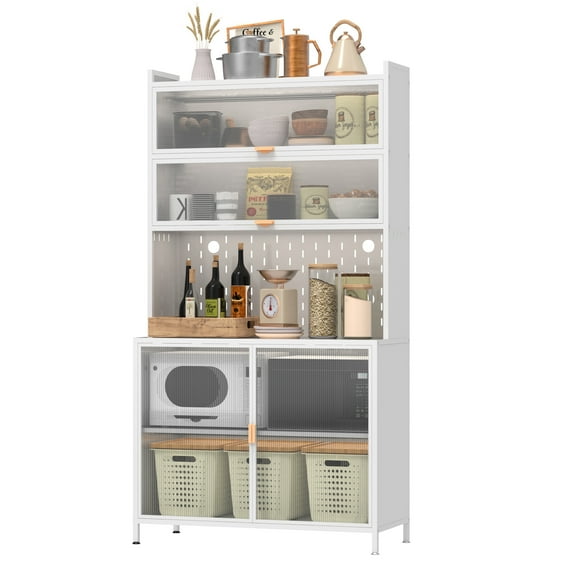 Aukfa 73" Metal Pantry Storage Cabinet, Kitchen Cupboard for Kitchen, Dining Room, Living Room,White