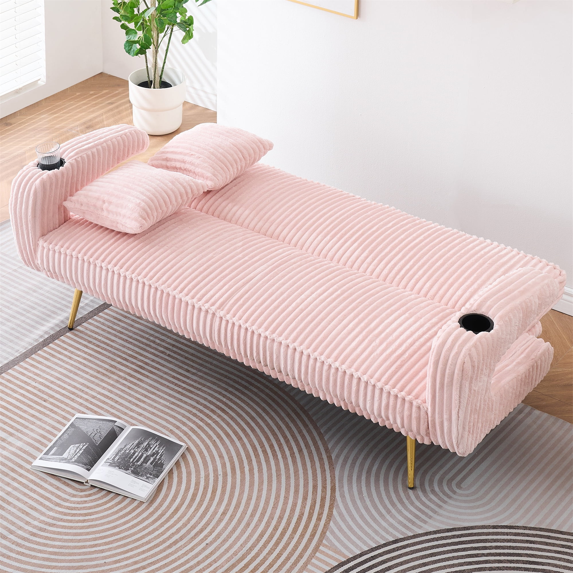 Aukfa Corduroy Futon Convertible Sofa Bed, Pink