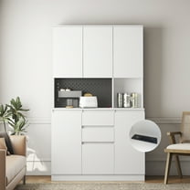 Aukfa 74" Freestanding Kitchen Pantry Storage Cabinet Cupboard with Power Outlet - White