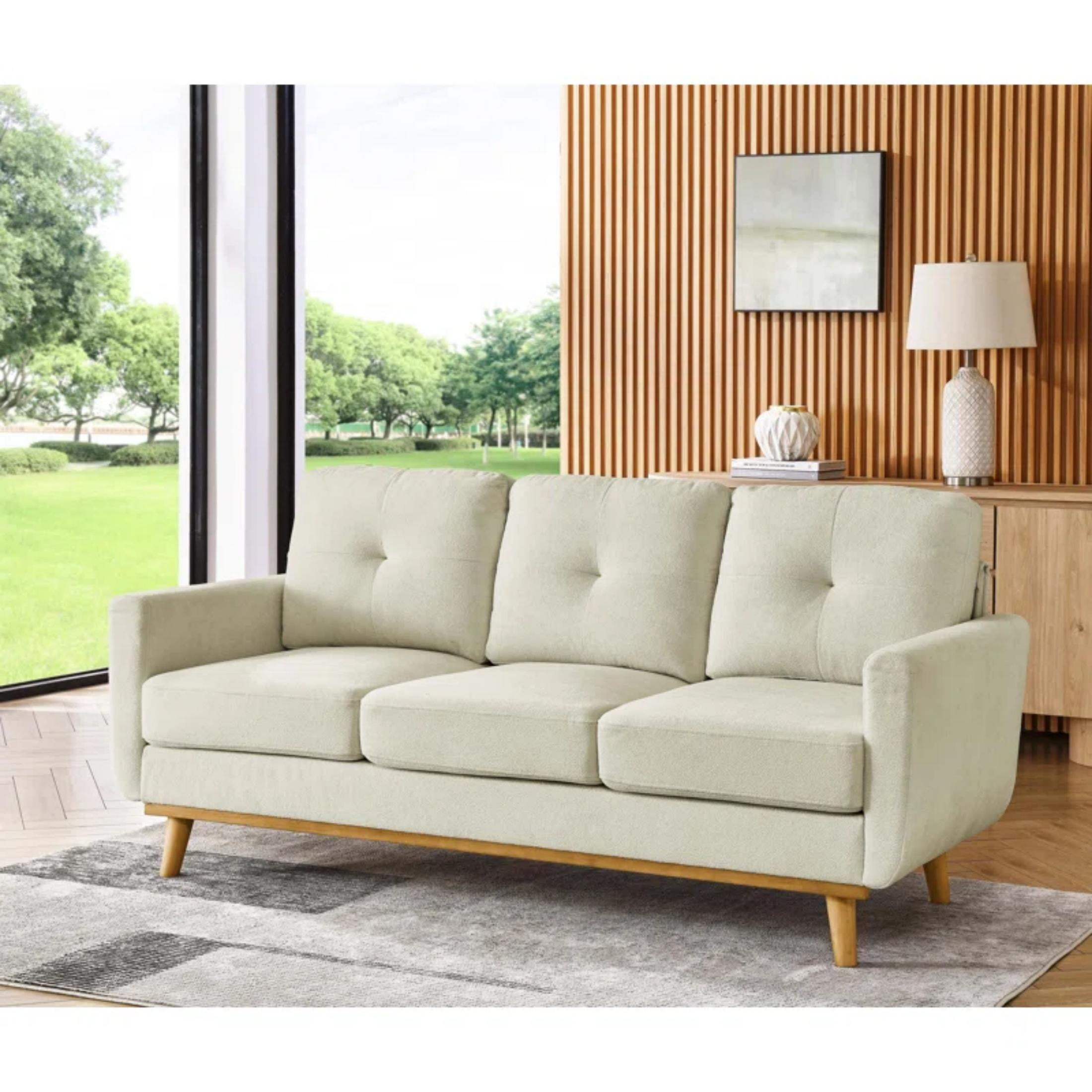 Aukfa 74" Modern Tufted 3 Seater Sofa, Couch for Living Room, Pillow Back, Beige