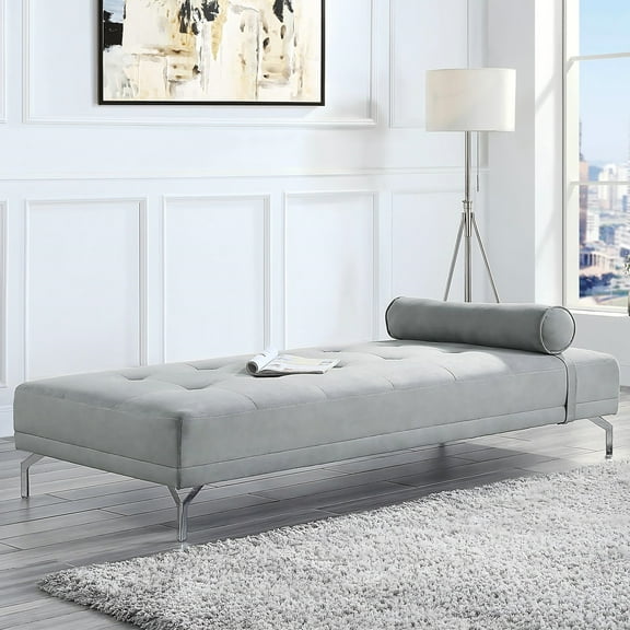Aukfa 74"x34" Sofa Bed, Oversized Tufted Bench Lounge with Pillows, Twin Size, Flannel, Gray