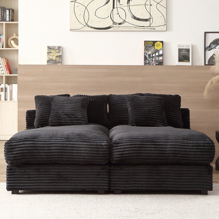 Aukfa 75 inch Double Chaise, Oversized Sofa Bed w/ 6 Pillows