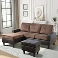 thumbnail image 1 of Aukfa 75" L-Shape Sofa Couch with 2 Ottomans, 3-Piece Sofa Living Room Sofa Set, Leather, Brown, 1 of 7