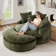 thumbnail image 1 of Aukfa 75" Oversized Round Chaise Lounge Chair with Half Moon Ottoman, Boneless Cloud Circle Deep Seat Sofa Set for Living Room, 5 Pillows, No Assembly Required, Olive, 1 of 8