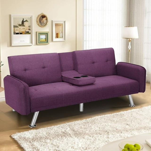 Find Your Perfect Aukfa 75" Square Arm Futon Convertible Sofa Bed for Home Office, 2 Cup Holders