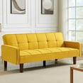 thumbnail image 1 of Aukfa 75" Upholstered Futon Convertible Sofa Bed, Solid Wood Legs, Tufted Back, Yellow, 1 of 10