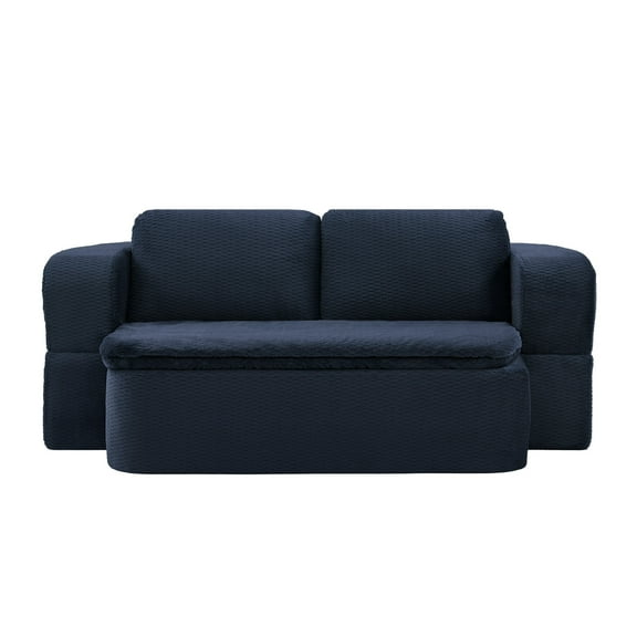 Aukfa 75-inch Convertible Loveseat Sofa Bed, Reversible Backrest, Faux Fur, No Assembl, Blue