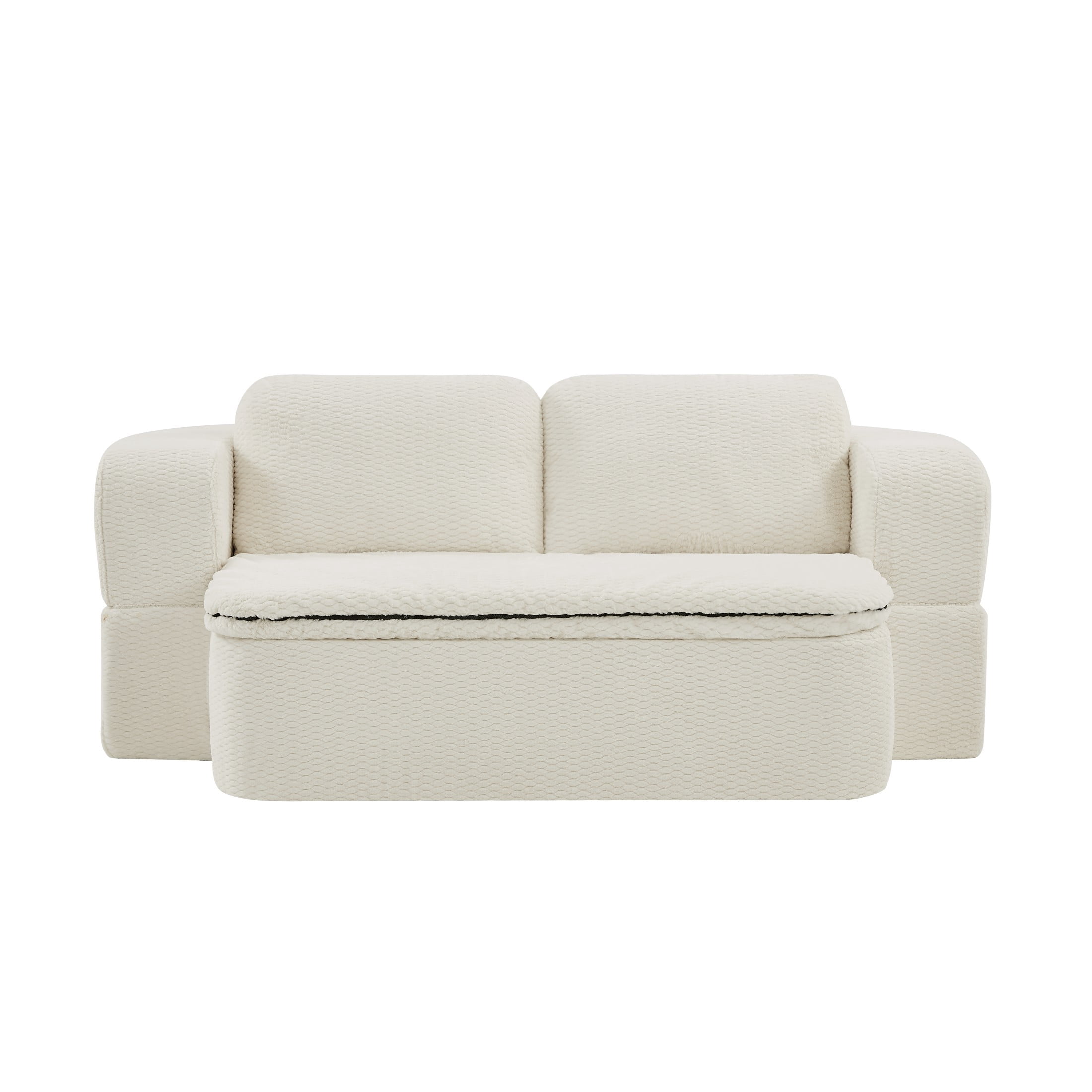 Aukfa 75-inch Convertible Loveseat Sofa Bed, Reversible Backrest, Faux Fur, No Assembl, White