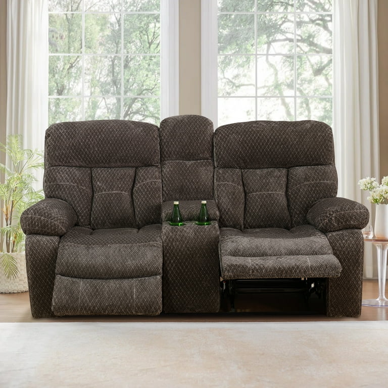 Aukfa 76 Double Recliner Chair Loveseat RV Sofa w Cupholder Console Home Theater Seating Brown Walmart