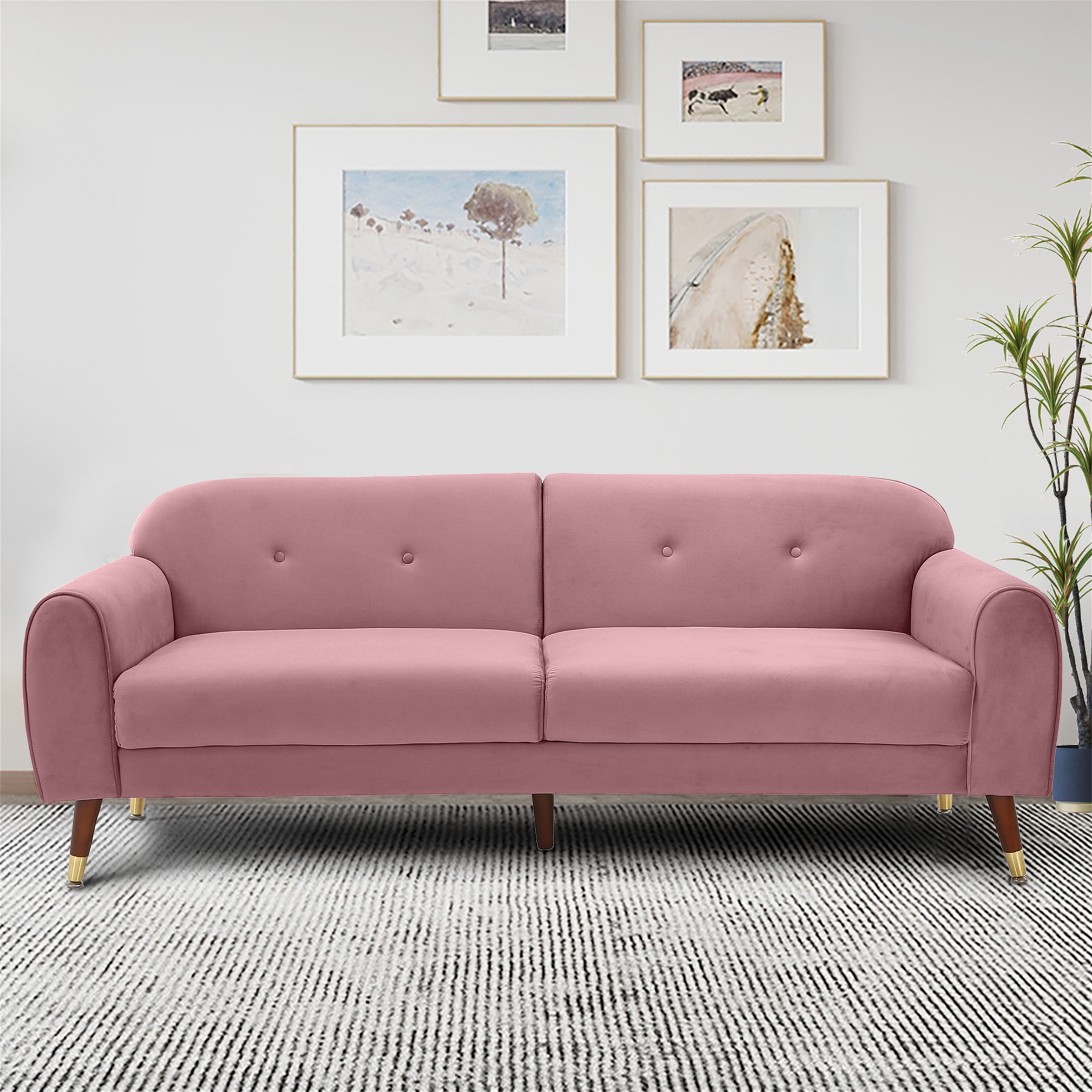 Aukfa 76" Velvet Sofa for Living Room Button Tufted Back Wooden Legs