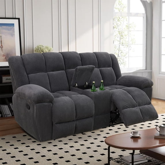 Aukfa Loveseat Recliner with w/ Cupholder&Console for Living Room, Gray