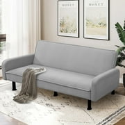 Aukfa 78 Futon Sofa Bed Upholstered 3 Seat Couch for Home Office, Flannel, Gray