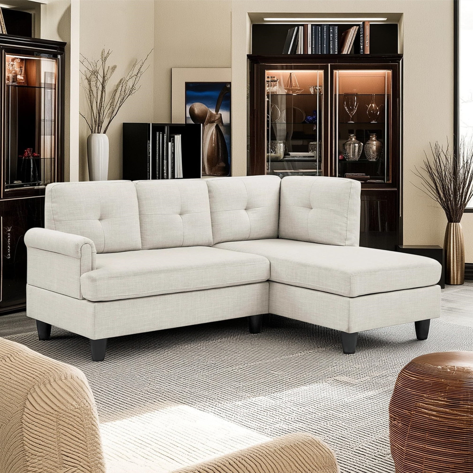 Aukfa 78" L shape Sectional Couch Deep Seat Sofa with Right Chaise for Home Office, Beige