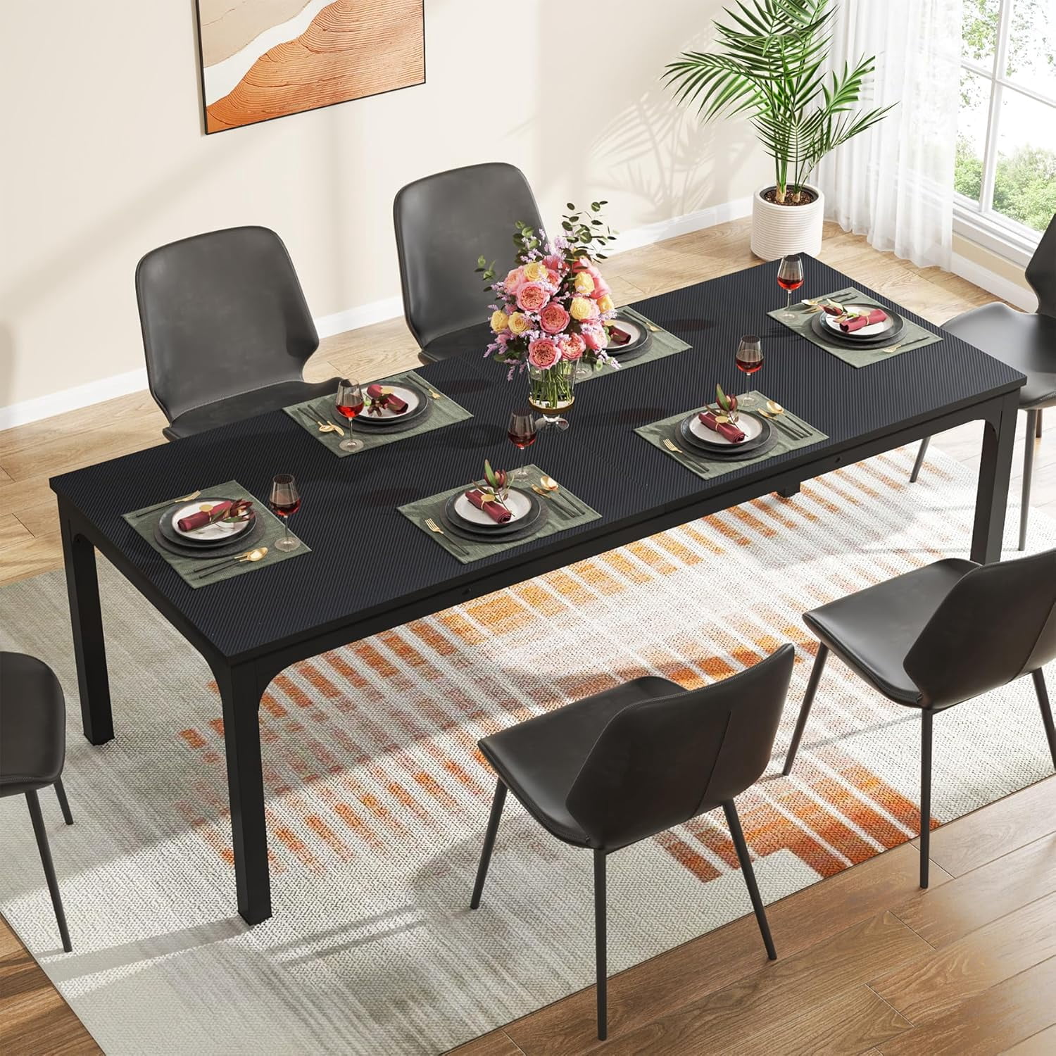 Aukfa 78" Large Dining Table for 6–8, Modern Farmhouse Rectangular Kitchen Table with Metal Legs & Scratch-Resistant for Family Gatherings,Black