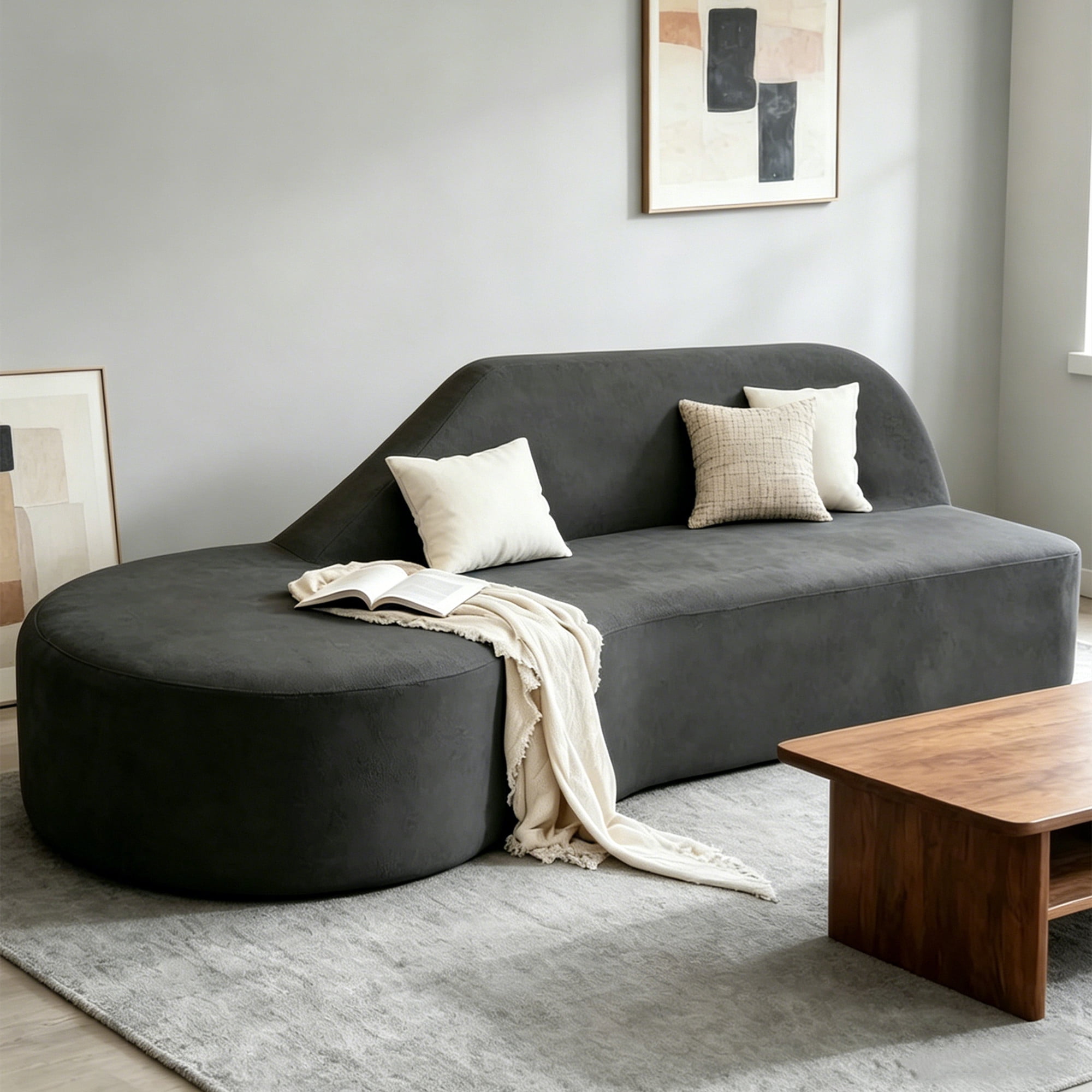 Aukfa 91" Comfy Cloud Sofa 3 Seat Boneless Couch for Living Room, Curved Design, No Assembly, Chenille, Gray
