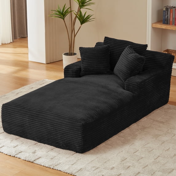 Aukfa Chaise Lounge Oversized Indoor Chair Boneless Couch for Living Room, 3Pillows, Black