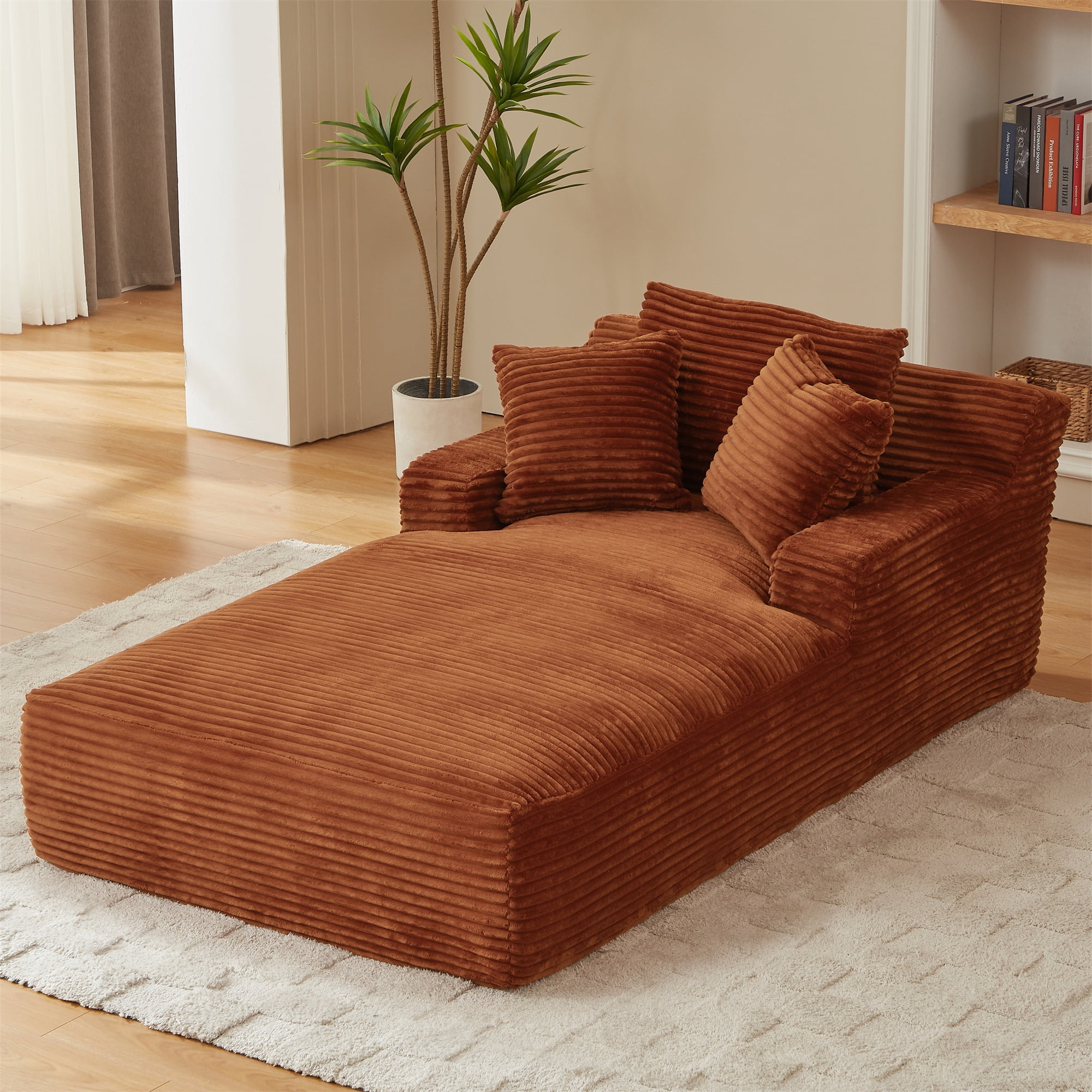 Aukfa Chaise Lounge Oversized Indoor Chair Boneless Couch for Living Room, 3Pillows, Orange