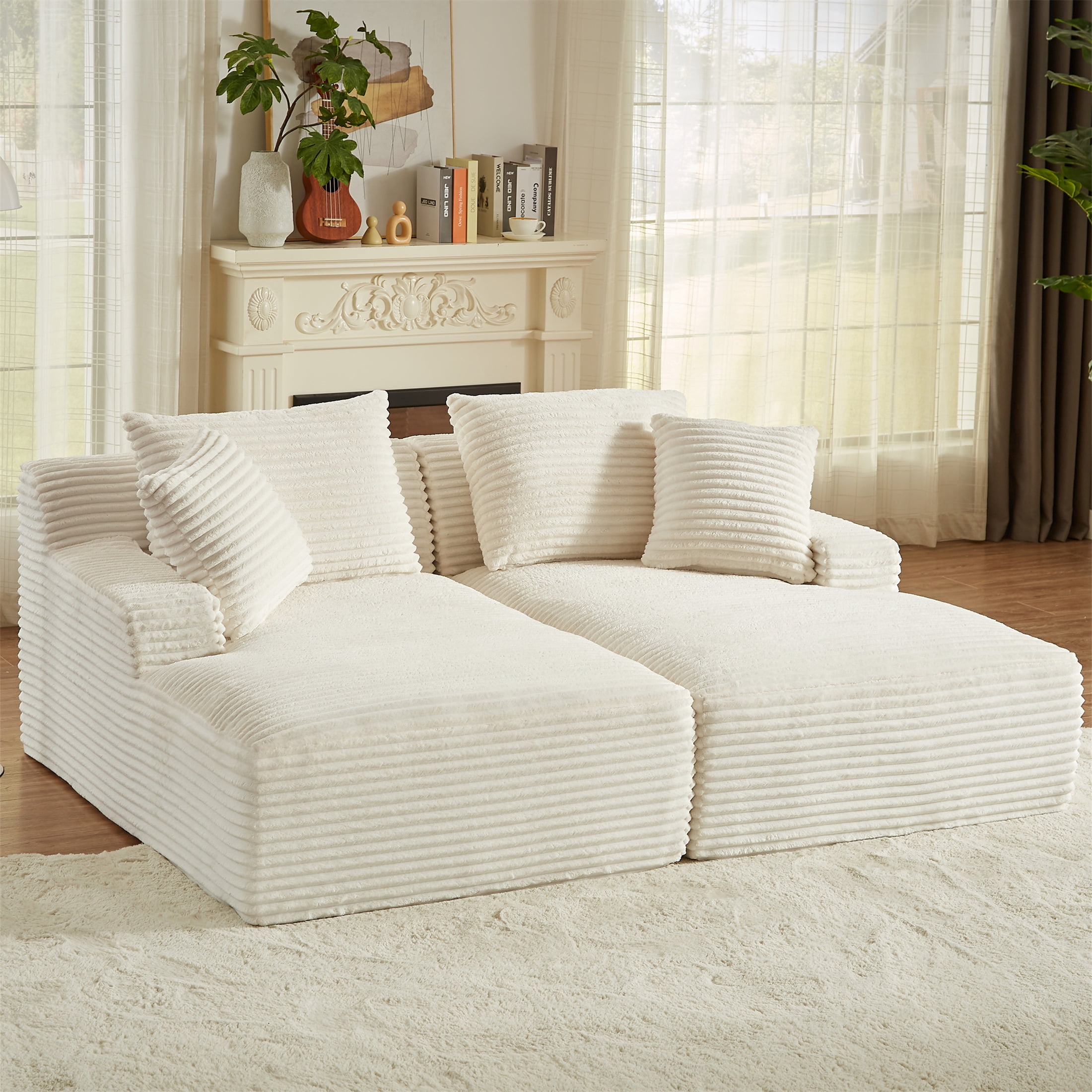 Aukfa 79" Oversized Double Chaise Memory Foam Sleeper Sofa for Living Room Bedroom, Corduroy, Beige