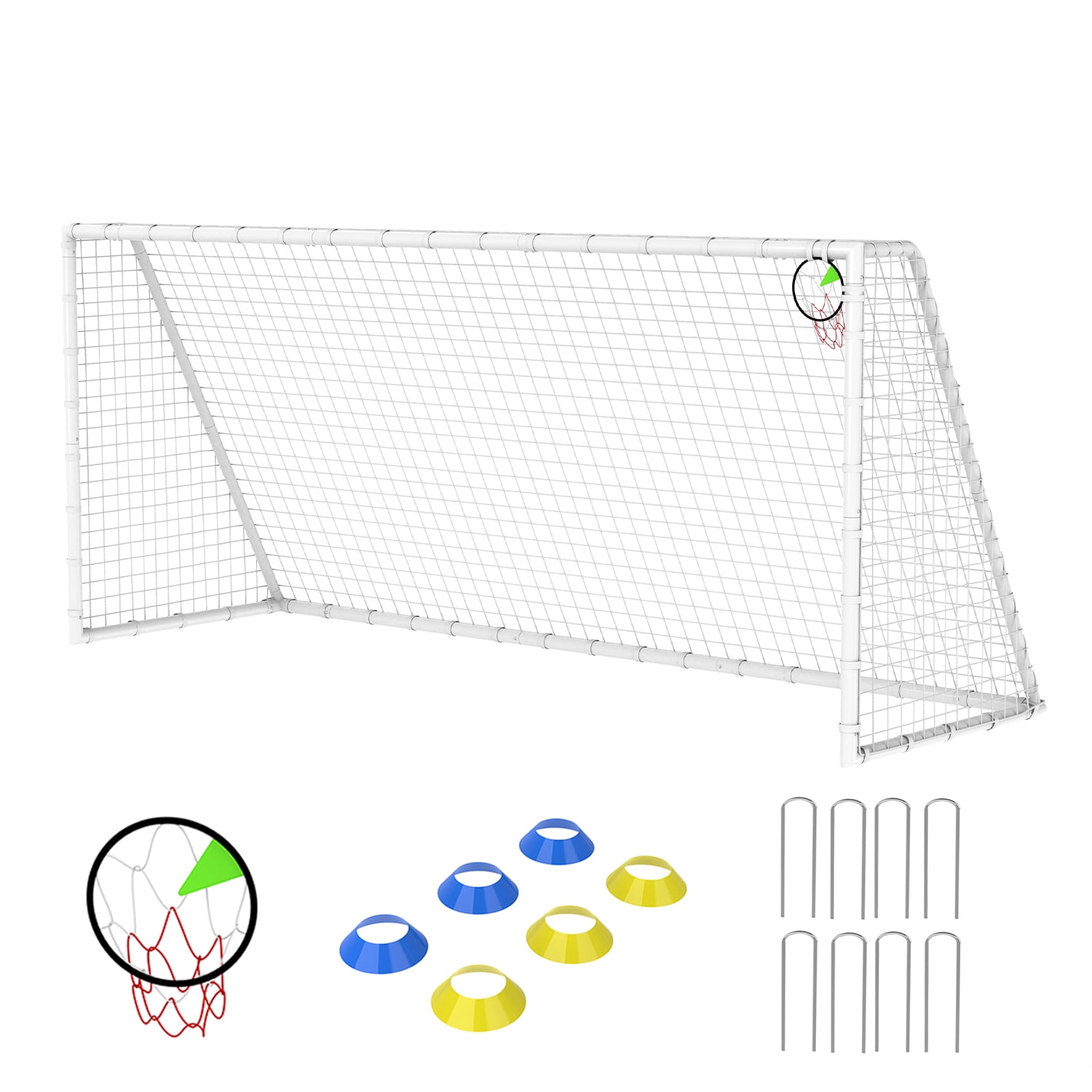 Aukfa 7x16 FT Soccer Goal for Kids, Heavy-Duty Steel Frame Backyard Soccer Net, Portable Training Goal for Outdoor Practice,White