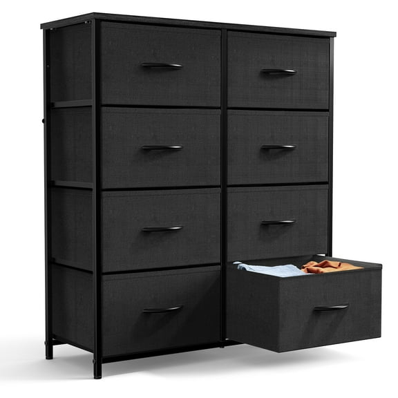 Aukfa 8 Drawer Dresser,Tall Fabric Dresser & Chest of Drawers for Bedroom,Metal Frame,Black