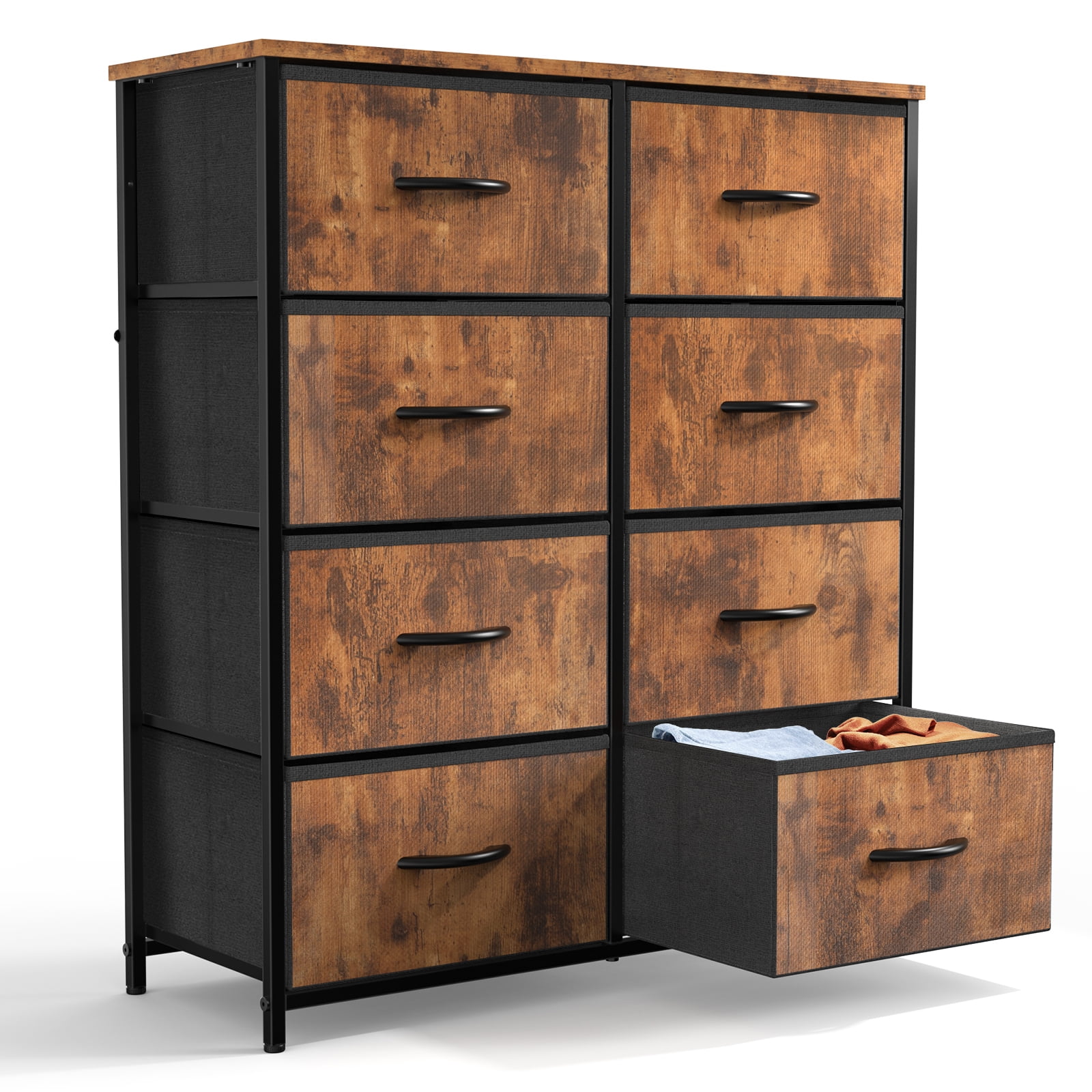 Aukfa 8 Drawer Dresser,Tall Fabric Dresser & Chest of Drawers for Bedroom,Metal Frame,Brown