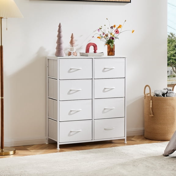 Aukfa 8 Drawer Dresser,Tall Fabric Dresser & Chest of Drawers for Bedroom,Metal Frame,White