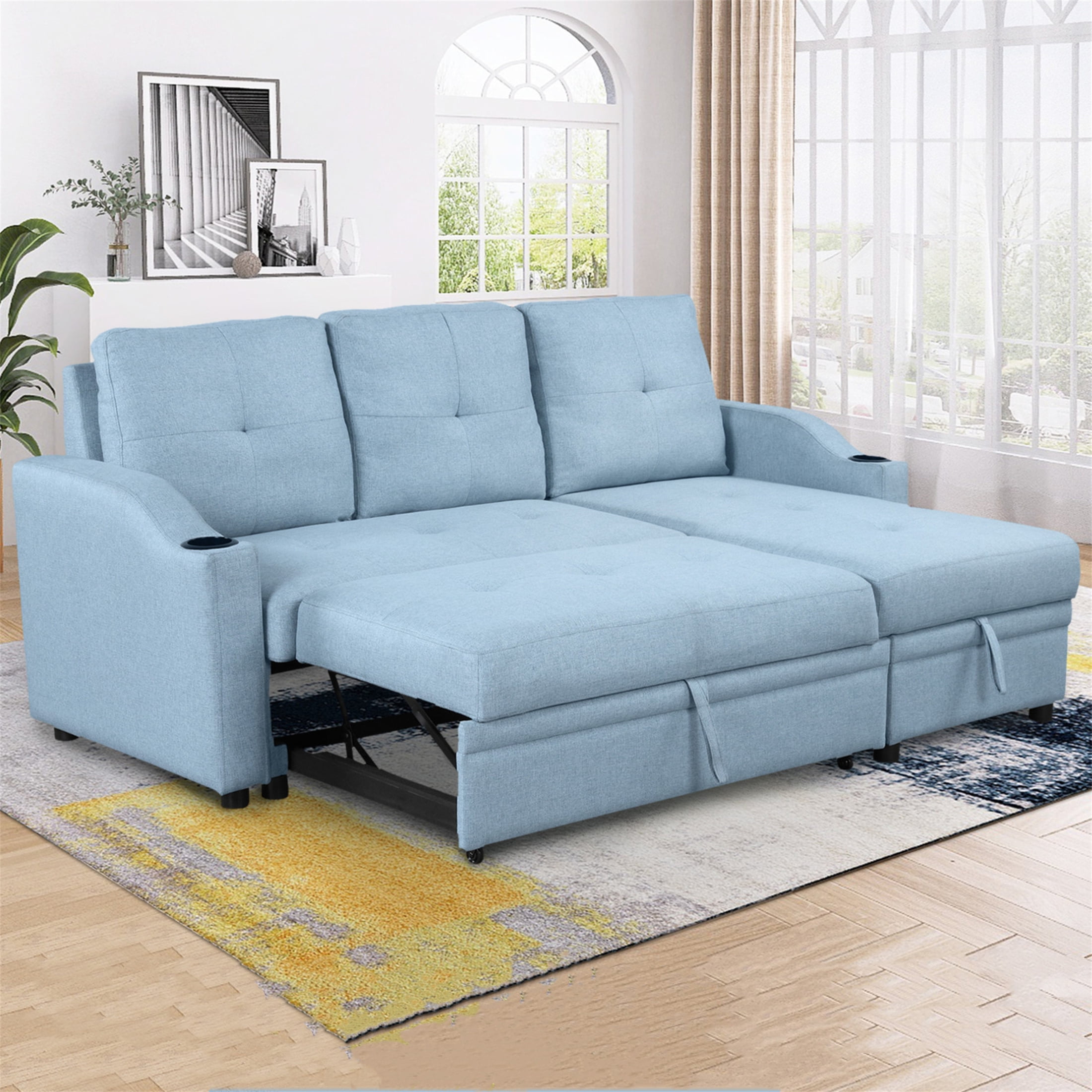 Aukfa 80" Sectional Sleeper Sofa Pull Out Bed with Storage Chaise and