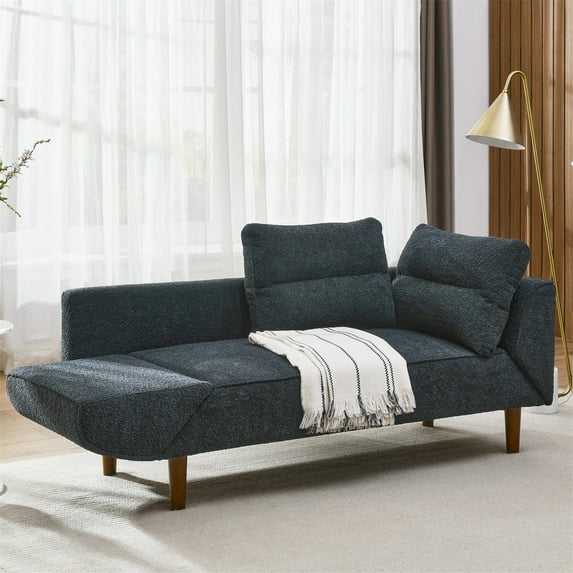 Aukfa 82" Chaise Futon Convertible Sofa Bed for Home Office, Swivel Arm, 2 Pillows, Boucle, Black