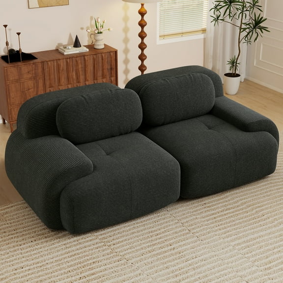 Aukfa 82" Modular Sectional Sofa, 28" Deep Seats, Corduroy Fabric, Cloud-Comfort Loveseat, Black