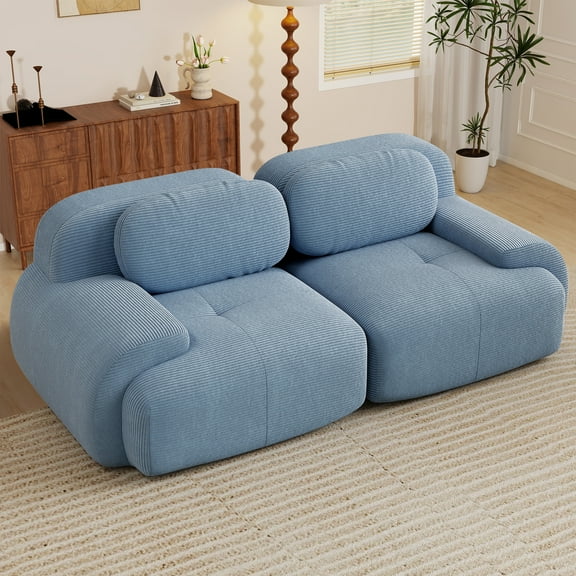 Aukfa 82" Modular Sectional Sofa, 28" Deep Seats, Corduroy Fabric, Cloud-Comfort Loveseat, Blue