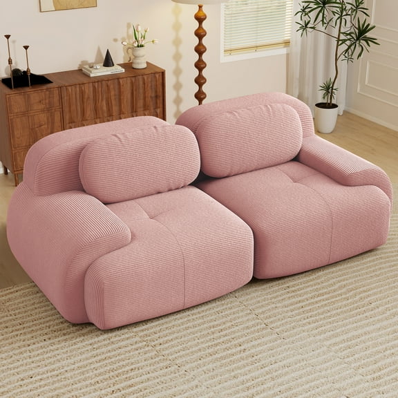 Aukfa 82" Modular Sectional Sofa-28" Deep Seats, Corduroy Fabric, Cloud-Comfort Loveseat, Pink