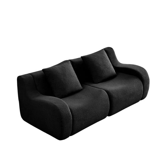 Aukfa 83" Boneless 2-Seater Modular Sectional Sofa, 27.5" Deep Seat, Teddy, Black
