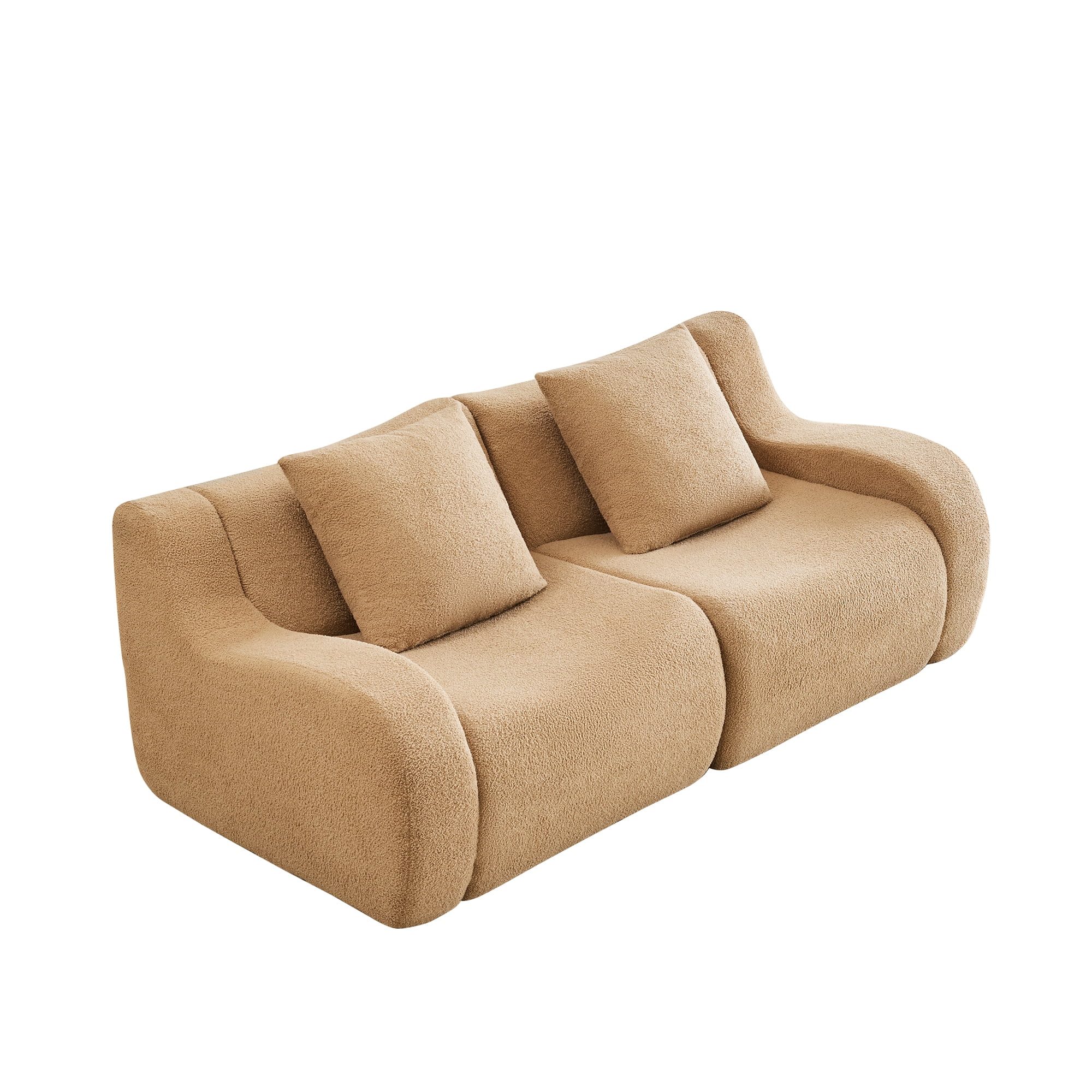Aukfa 83" Boneless 2-Seater Modular Loveseat Sectional Sofa, 27.5" Deep Seat, Teddy, Camel