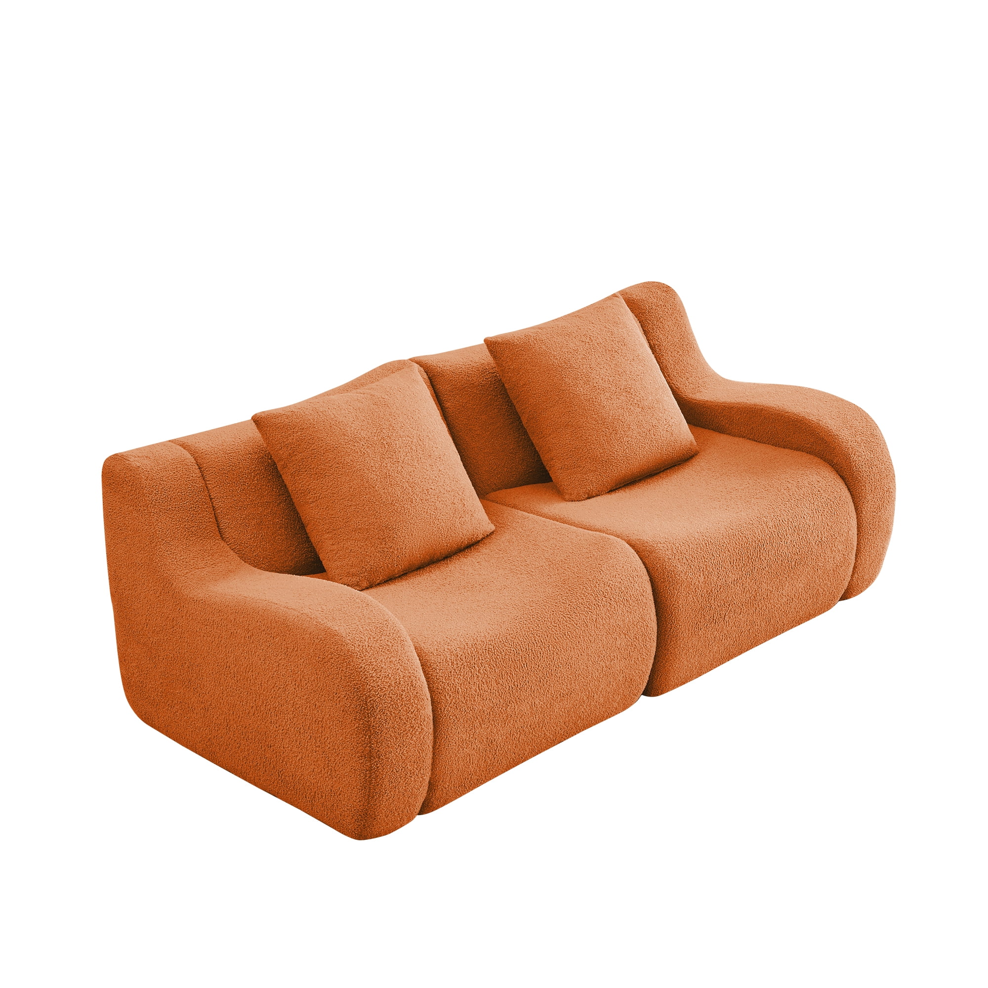 Aukfa 83" Boneless 2-Seater Modular Loveseat Sectional Sofa, 27.5" Deep Seat, Teddy, Orange