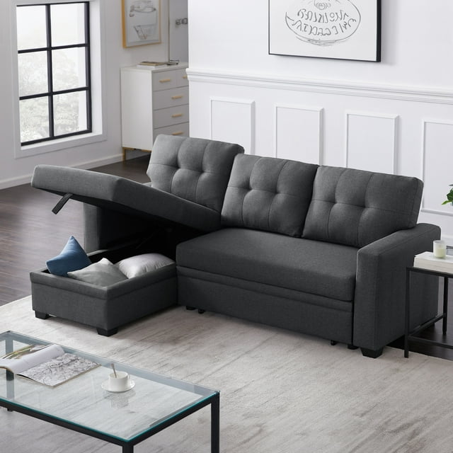 Aukfa 83" Sofa Bed, Sleeper Sofa, Pull Out Bed w/ Storage Chaise for