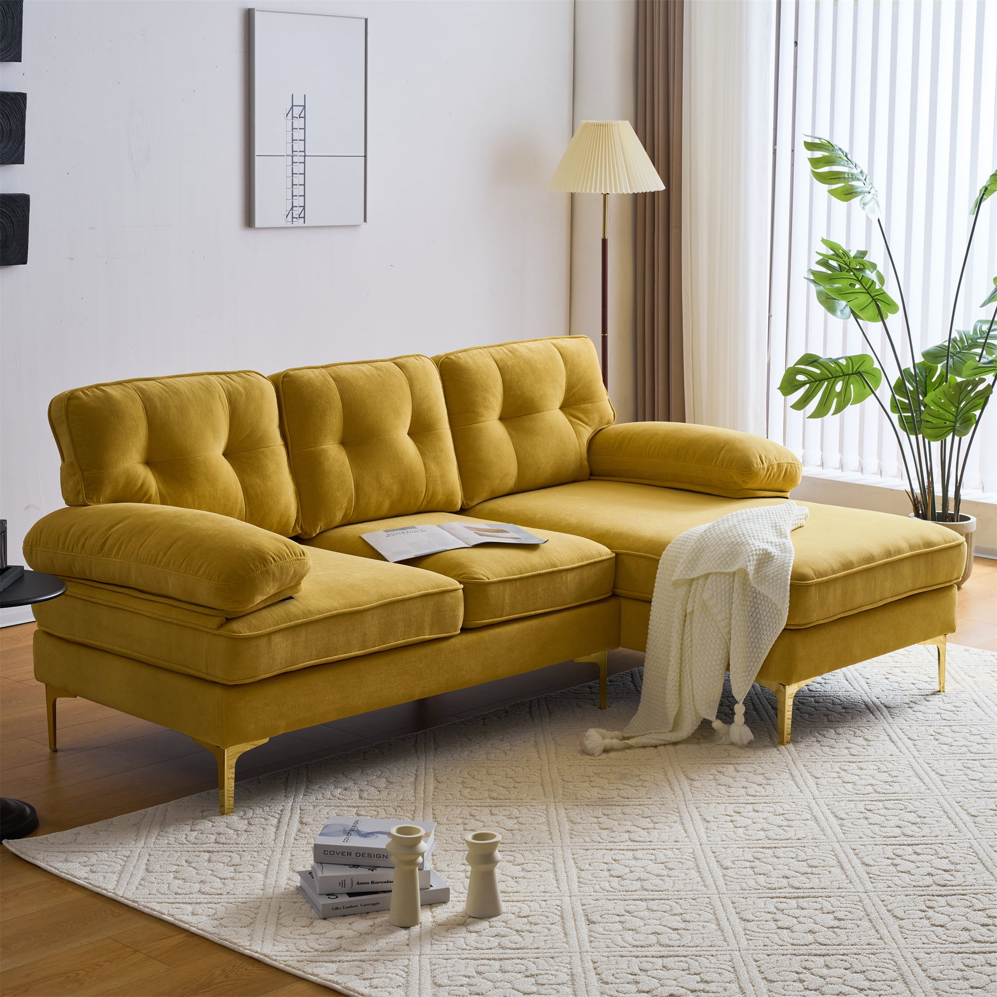 Free Shipping! Aukfa 83in Velvet Sectional Sofa with Chaise