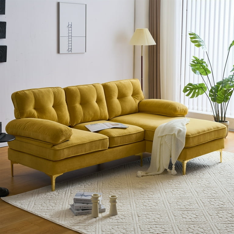 Free Shipping! Aukfa 83in Velvet Sectional Sofa with Chaise Tufted