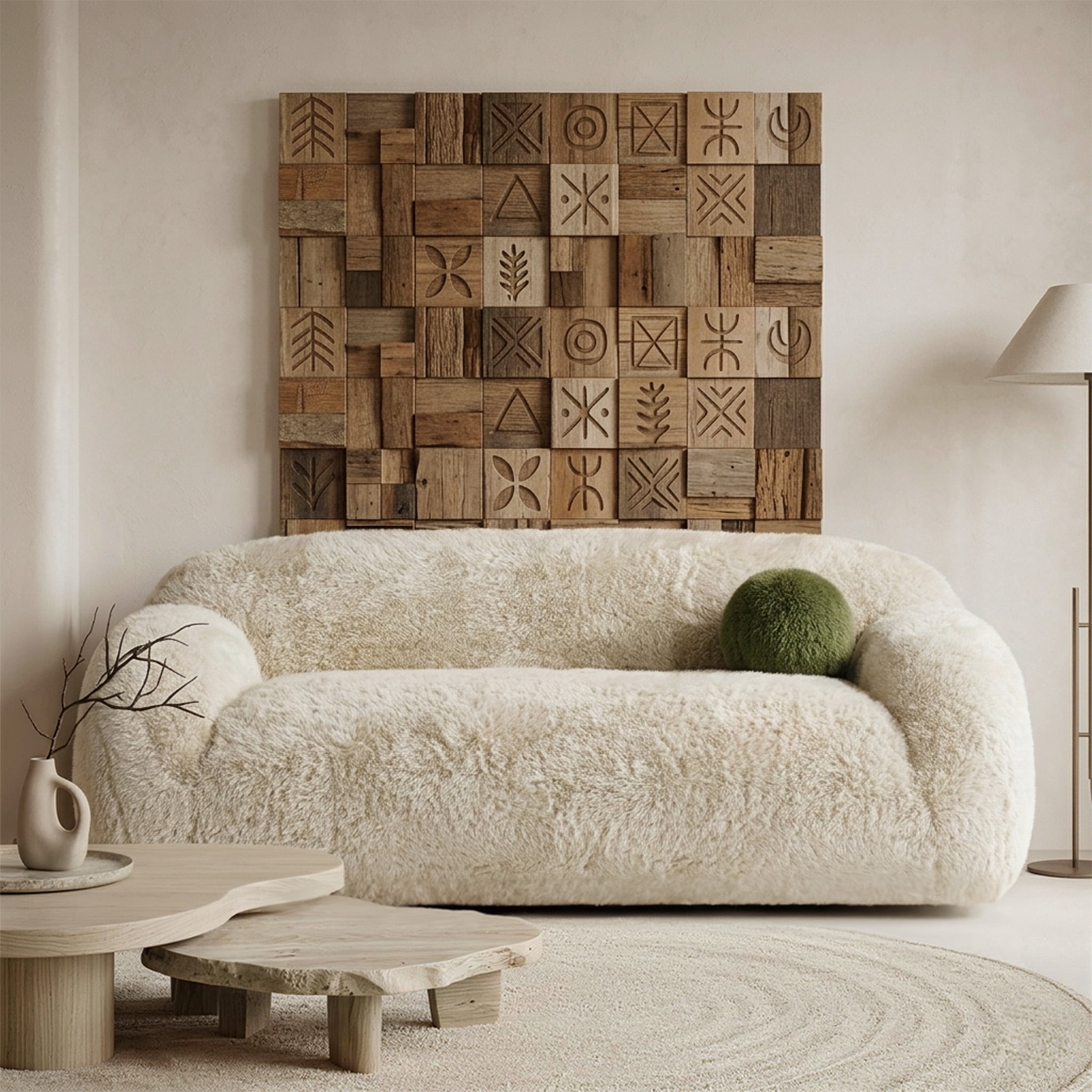 Aukfa 84" Comtemporary Sofa, Plush Faux Fur  3 Seater Couch for Living Room, 25" Deep Seat, Beige