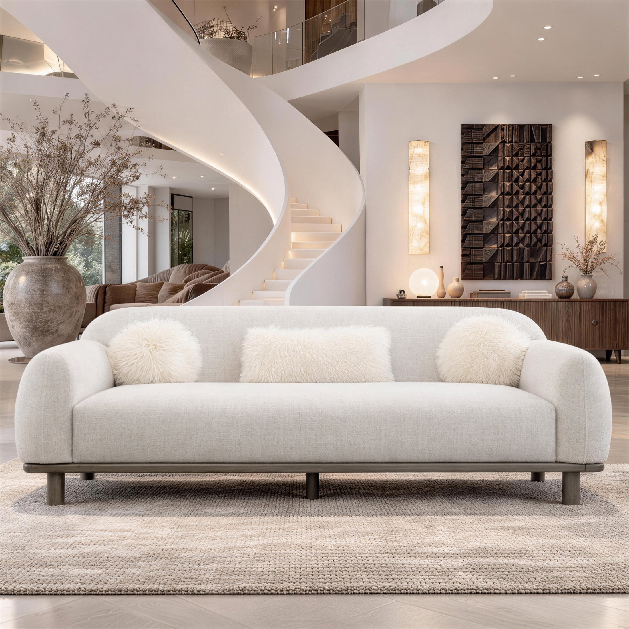 Aukfa 84" Contemporary Sofa, 3 Seater Couch for Living Room, Chenille, White