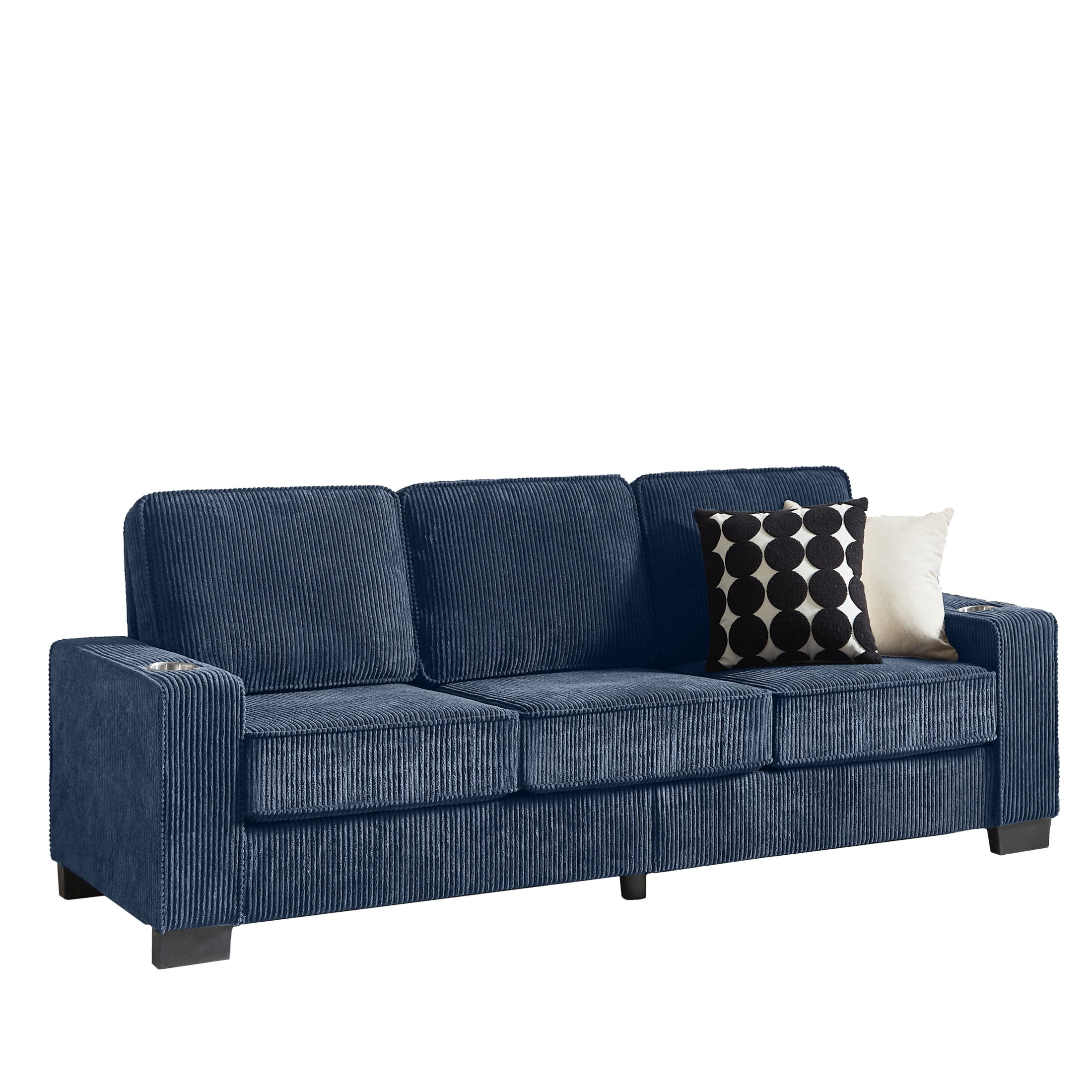 Aukfa 84" Corduroy Sofa with Cup Holders, Modern 3-Seater Fabric Couch for Living Room, Blue