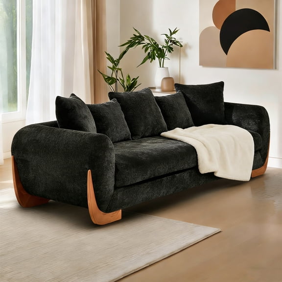 Aukfa 83" Comfy Sofa Sherpa Boucle Living Room Couch, 26" Extra Deep Seat, 4 Pillows, Black
