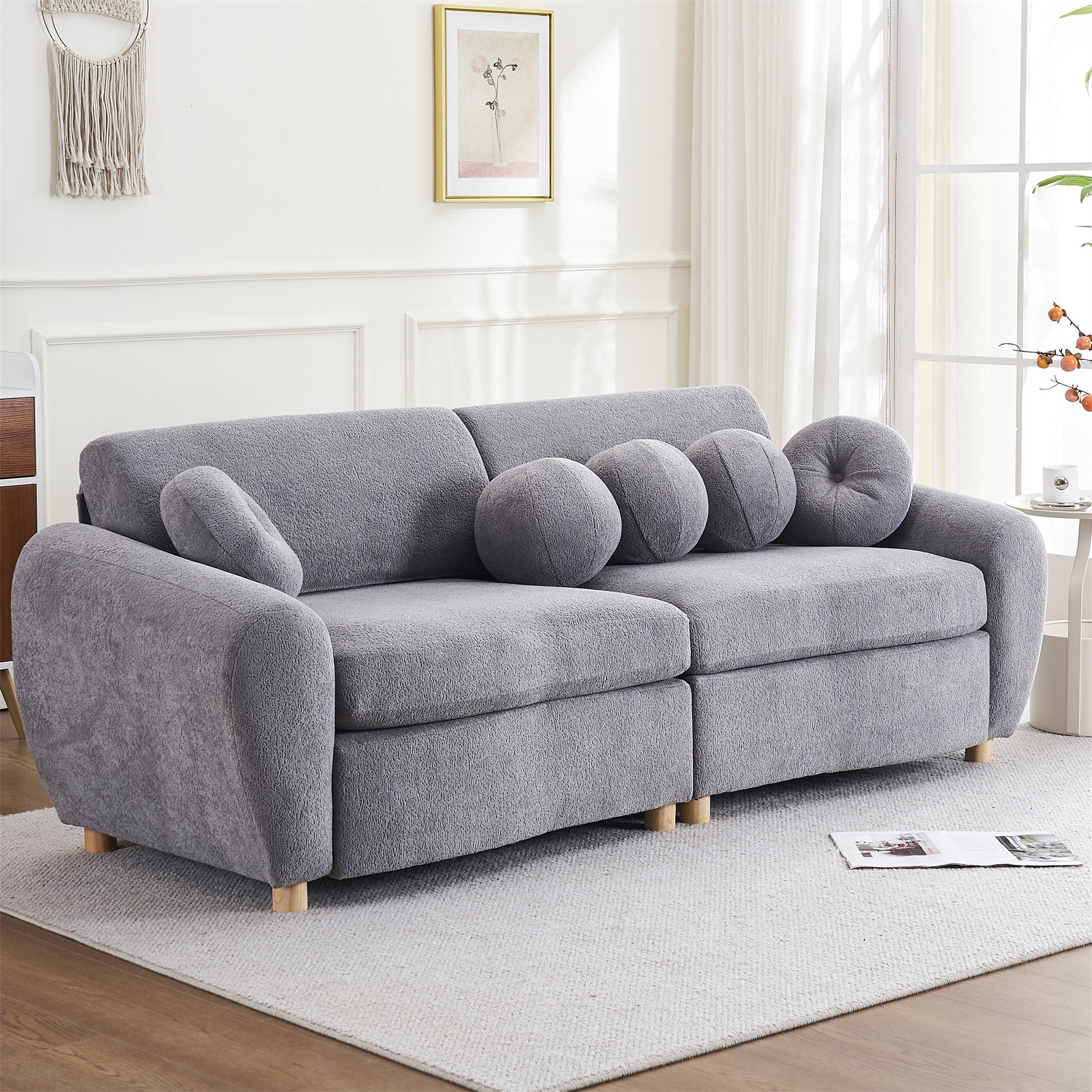 Aukfa 85 Modern Comfy Sofa Gray Chenille Deep Seat Couch with 5