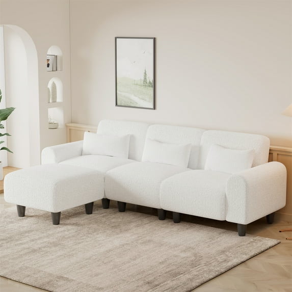 Aukfa 85" Reversible Sectional Sofa, Deep Seat Couch with Chaise for Living Room, 3 Pillows, Beige