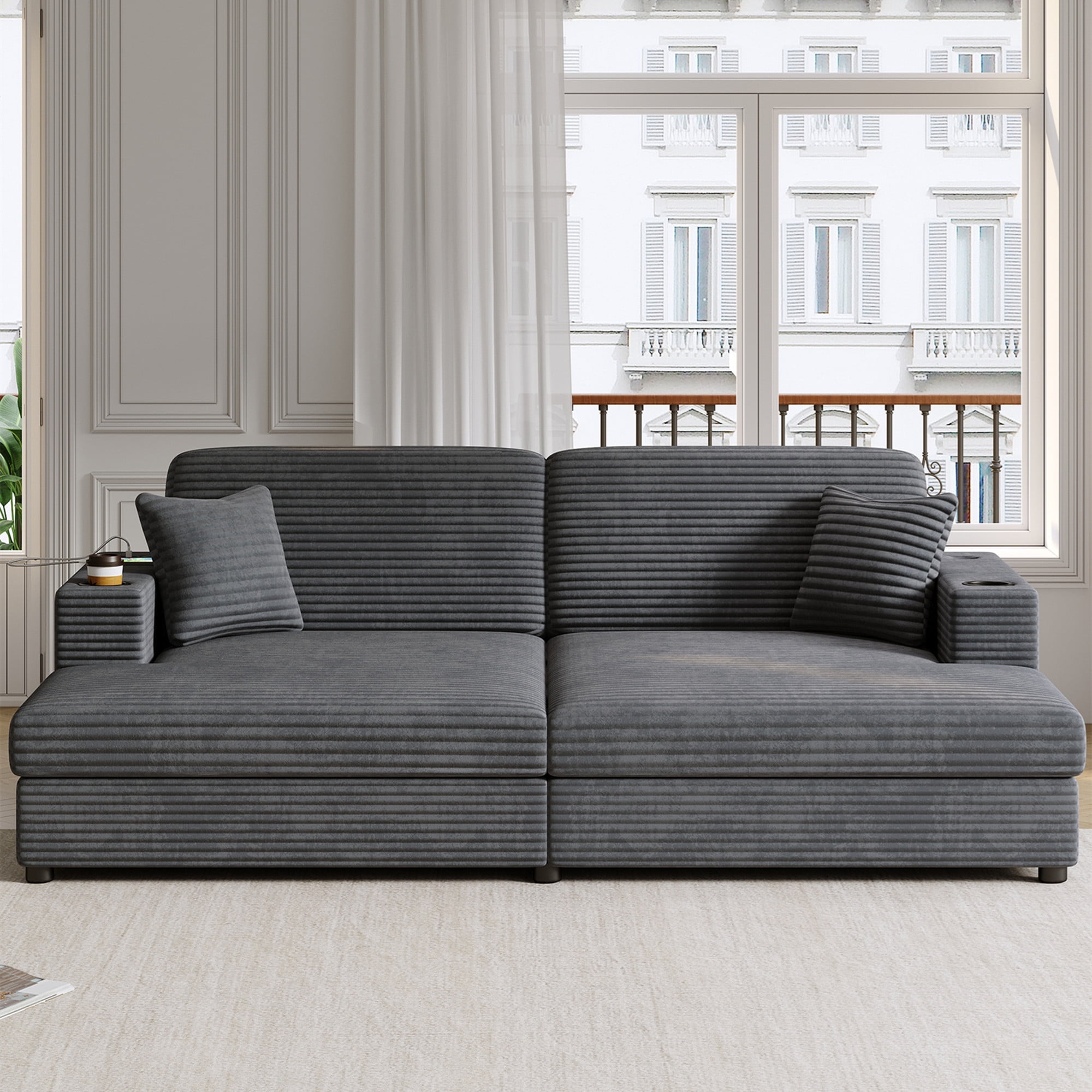 Free Shipping! Aukfa 87 Double Chaise Sleeper Sofa with USB Ports and ...