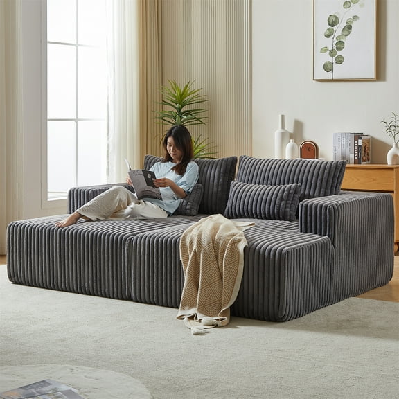 Aukfa 87" Oversized Double Chaise Lounge Indoor Chair Boneless Couch for Living Room, 4 Pillows, Gray