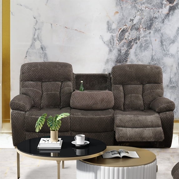Aukfa 3-Piece Recliner Sofa Set - 87" 3 Seat Recliner with Flip Backrest Cupholder, Home Theater Seating, Brown