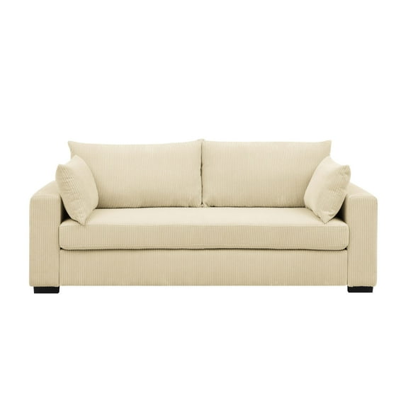 Aukfa 89" Corduroy Sofa, Comfy 3 Seater Couch for Living Room, Small Space, Apartment, Beige